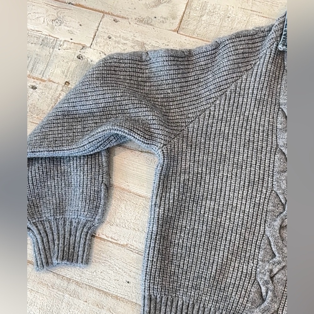 Commense Denim Panel Ribbed Lapel Patchwork Long … - image 10